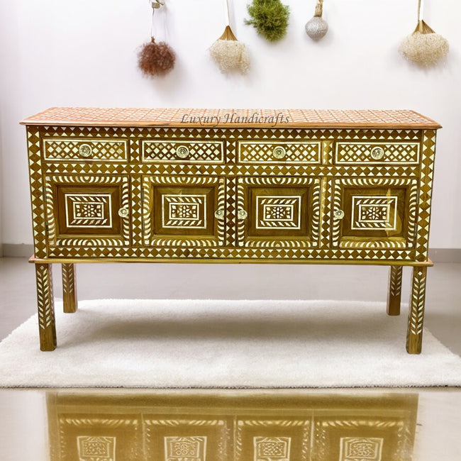 Credenza in legno di teak con intarsio in madreperla naturale