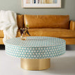 Table basse Targua avec incrustation d'os, vert sarcelle