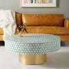 Table basse Targua avec incrustation d'os, vert sarcelle