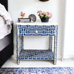 Indigo bone inlay bedside table with drawer and shelf