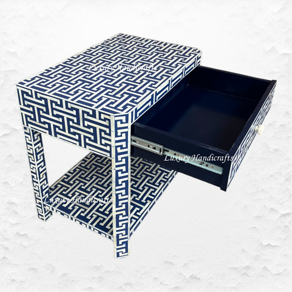 Tic Tac Bone Inlay 1 Drawer 1 Shelf Bedside Indigo
