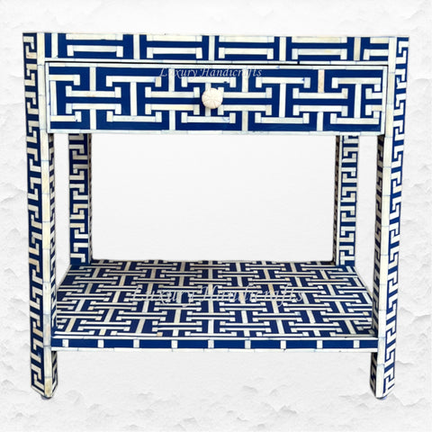 Tic Tac Bone Inlay 1 Drawer 1 Shelf Bedside Indigo 1