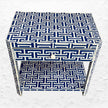 Tetris patterned bedside table in indigo with one drawer and shelf