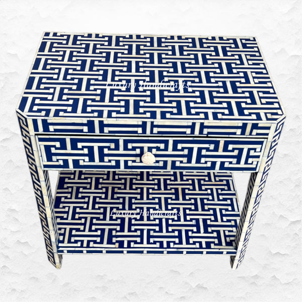 Tic Tac Bone Inlay 1 Drawer 1 Shelf Bedside Indigo