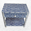 Tetris patterned bedside table in indigo with one drawer and shelf
