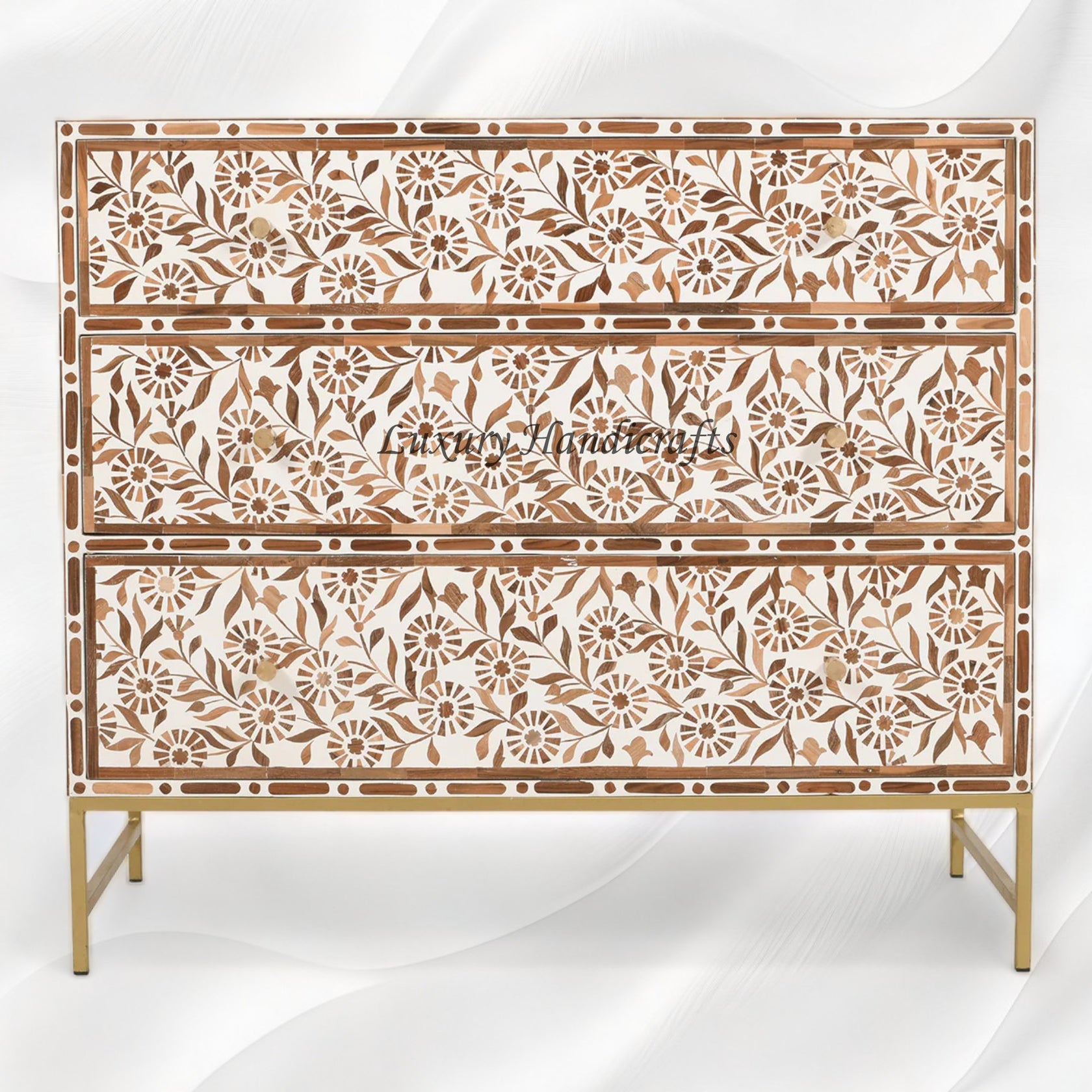 Timber Inlay 3 Drawer Chest Flannel Flower – Luxury Handicraft