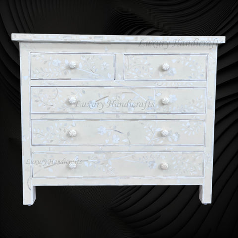 Vine Bone Inlay 5 Drawer Dresser Ivory