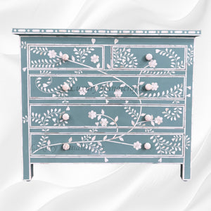 Vine Bone Inlay 5 Drawer Dresser Dull Green