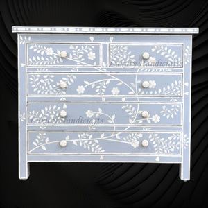 Vine Bone Inlay 5 Drawer Dresser Grey