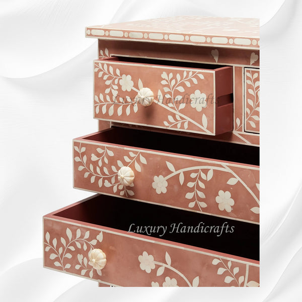 Vine Bone Inlay 5 Drawer Dresser Terracotta