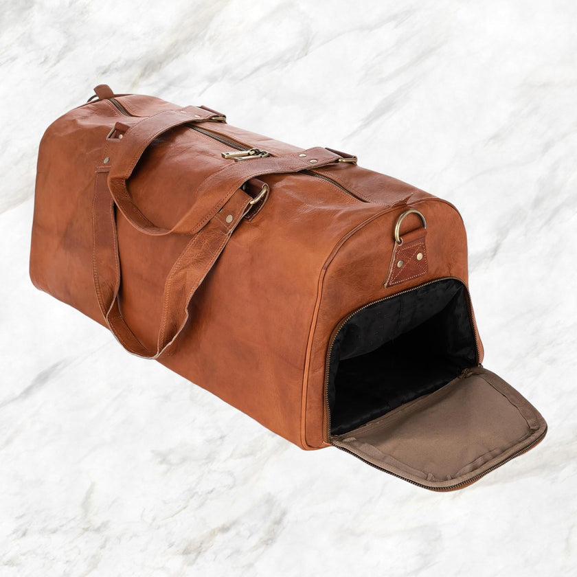 Leather gym bag with shoe compartment clearance