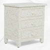 White Bone Inlay 3 Drawer Bedside Geometric
