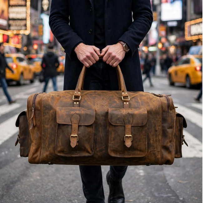Amelia Vintage Rough Leather Luggage Bag Brown