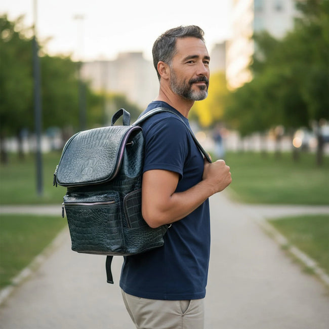 Luca Genuine Leather Croc Backpack Grey