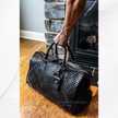 Abra Woven Leather Duffel Bag Black