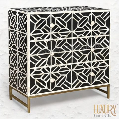 Abstract Bone Inlay 3 Drawer Chest Black 1