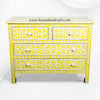 Cassettiera con 4 cassetti e design geometrico a stella con intarsio in osso giallo