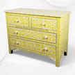 Cassettiera con 4 cassetti e design geometrico a stella con intarsio in osso giallo