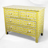 Cassettiera con 4 cassetti e design geometrico a stella con intarsio in osso giallo