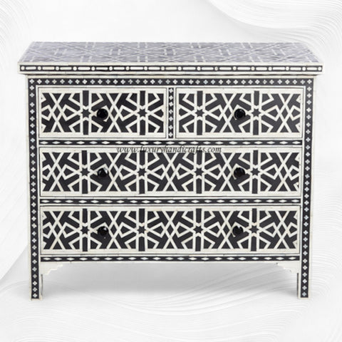 Abstract Bone Inlay Chest of 4 Drawers Black