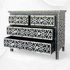 Commode à 4 tiroirs avec incrustation d'os noirs, motif géométrique en forme d'étoile