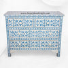 Commode à 4 tiroirs avec incrustation d'os bleu, motif géométrique en forme d'étoile