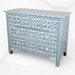 Commode à 4 tiroirs avec incrustation d'os bleu, motif géométrique en forme d'étoile