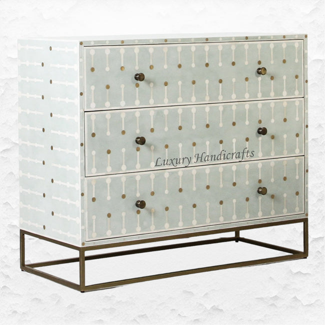 Dot Bone Inlay 3 Drawer Dresser Grey Green 1