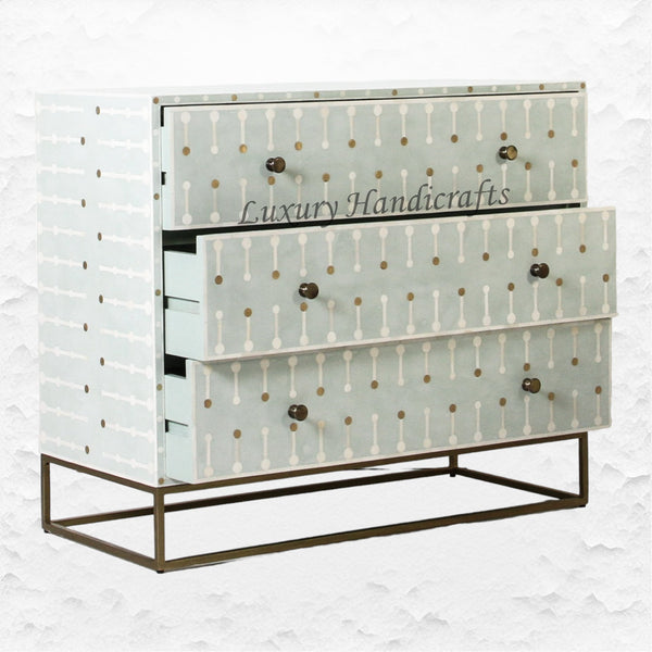 Dot Bone Inlay 3 Drawer Dresser Grey Green
