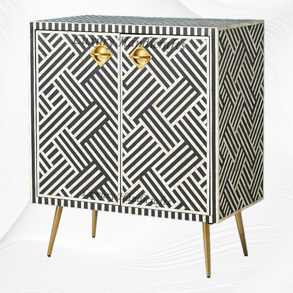 Optical Bone Inlay Entryway Cabinet Black