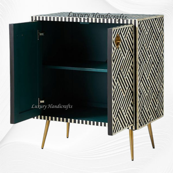Optical Bone Inlay Entryway Cabinet Black