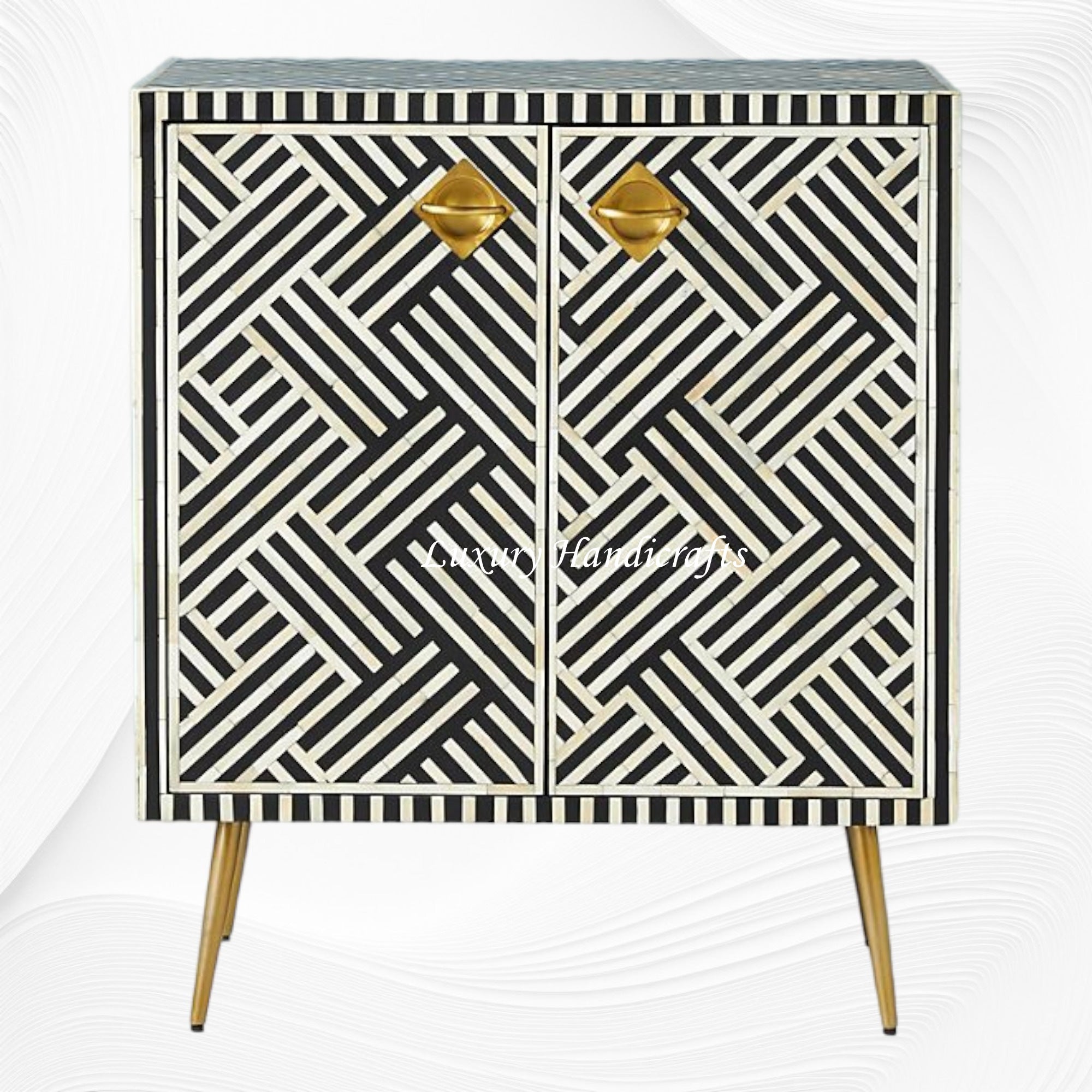 Optical Bone Inlay Entryway Cabinet Black