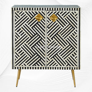Optical Bone Inlay Entryway Cabinet Black