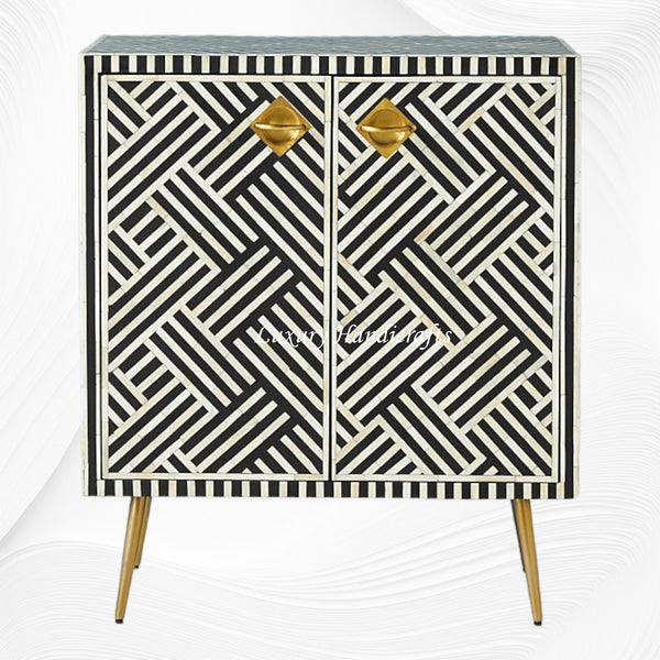 Optical Bone Inlay Entryway Cabinet Black