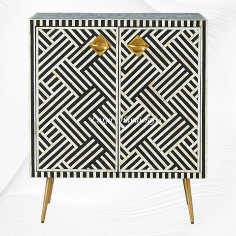 Optical Bone Inlay Entryway Cabinet Black