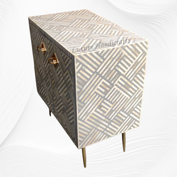 Optical Bone Inlay Entryway Cabinet Grey