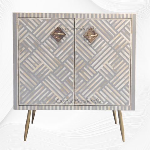 Optical Bone Inlay Entryway Cabinet Grey