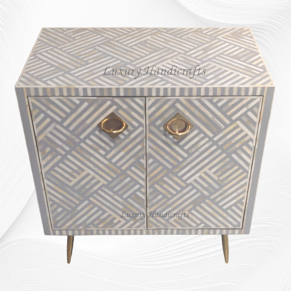 Optical Bone Inlay Entryway Cabinet Grey