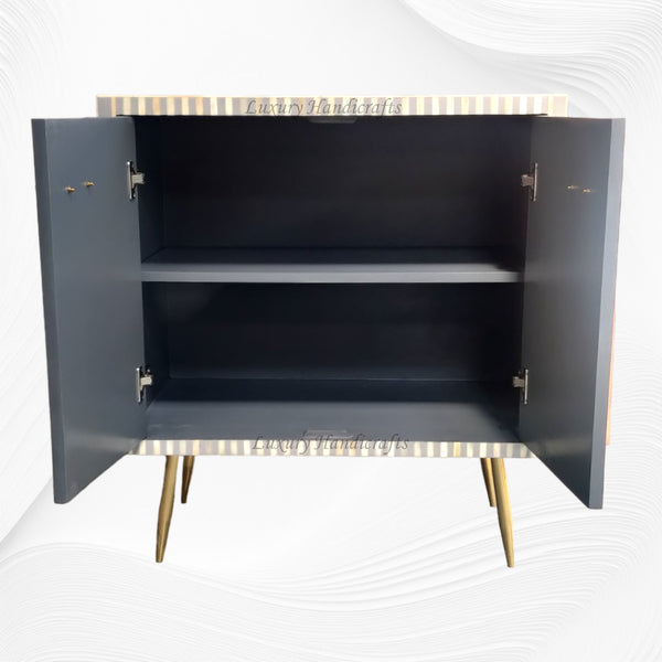 Optical Bone Inlay Entryway Cabinet Grey