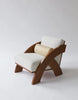 Arc Bolster Wooden Lounge Chair white fabric angled