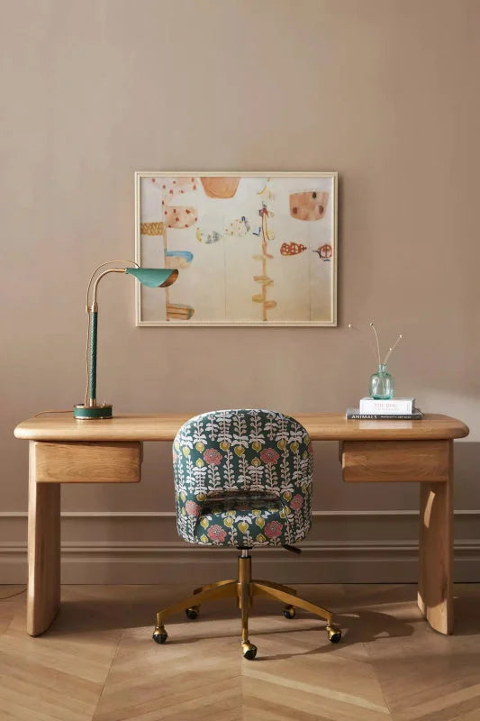 Atelier Solid Wood Writing Desk with Two Drawers in a home office