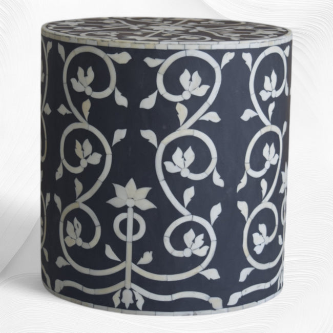 Tabouret avec incrustation d'os Bel Noir