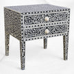 Table de chevet à 2 tiroirs avec incrustation d'os noir, pied long