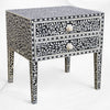 Table de chevet à 2 tiroirs avec incrustation d'os noir, pied long