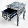 Black Bone Inlay Bedside 1 Drawer Floral Design