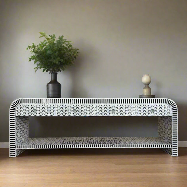 Black Targua Mother Of Pearl Inlay Console Extra Large