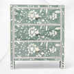 Designer green resin nightstand with floral bone inlay