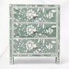 Designer green resin nightstand with floral bone inlay