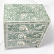 Compact green bone inlay nightstand with blooming flower design