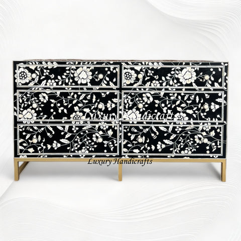 Blooming Flowers Bone Inlay Chest Black